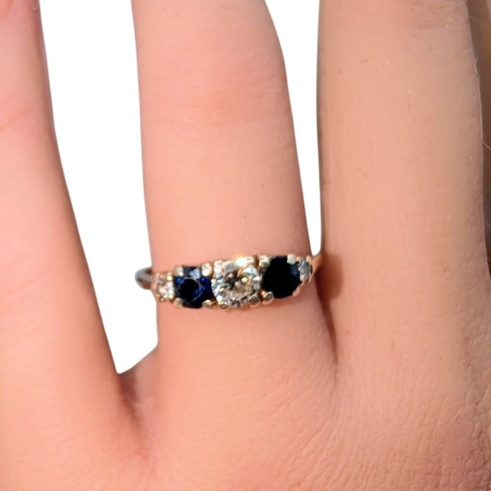 Vintage Estate Marked DC 14K Yellow Gold Sapphire & Diamond Ring Size 6.5